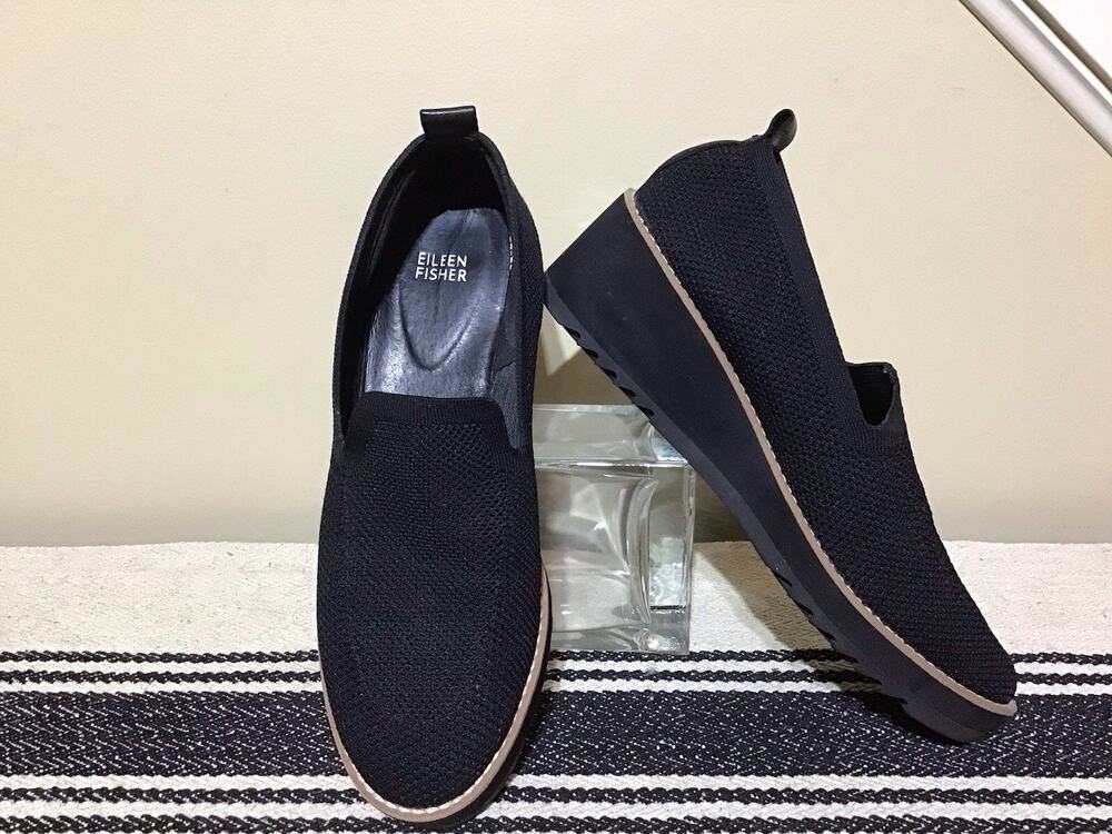 Eileen Fisher Ergos Black Platform Loafer 9.5 Recycled Stretch Knit Minalmist